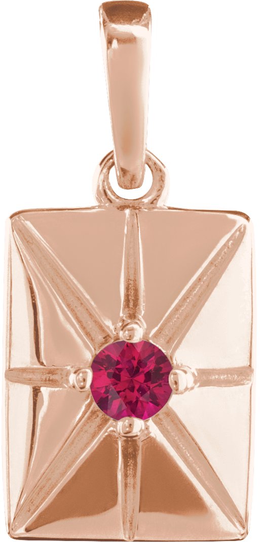 14K Gold Round Natural Ruby Accented Necklace or Pendant - Rose Gold