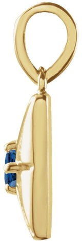 14K Gold Round Natural Blue Sapphire Accented Necklace or Pendant - Yellow Gold - view 2