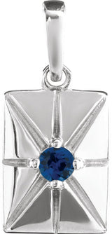 14K Gold Round Natural Blue Sapphire Accented Necklace or Pendant - White Gold