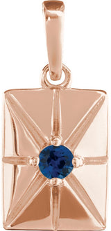 14K Gold Round Lab-Grown Blue Sapphire Accented Necklace or Pendant - Rose Gold