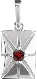 Platinum Round Natural Mozambique Garnet Accented Necklace or Pendant