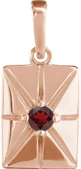 14K Gold Round Natural Mozambique Garnet Accented Necklace or Pendant - Rose Gold