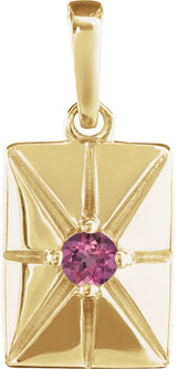 14K Gold Round Natural Pink Tourmaline Accented Necklace or Pendant - Yellow Gold