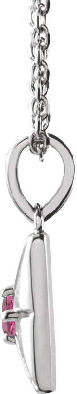 Platinum Round Natural Pink Tourmaline Accented Necklace or Pendant - view 2