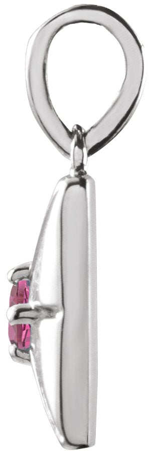 14K Gold Round Natural Pink Tourmaline Accented Necklace or Pendant - White Gold - view 2