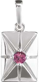Platinum Round Natural Pink Tourmaline Accented Necklace or Pendant