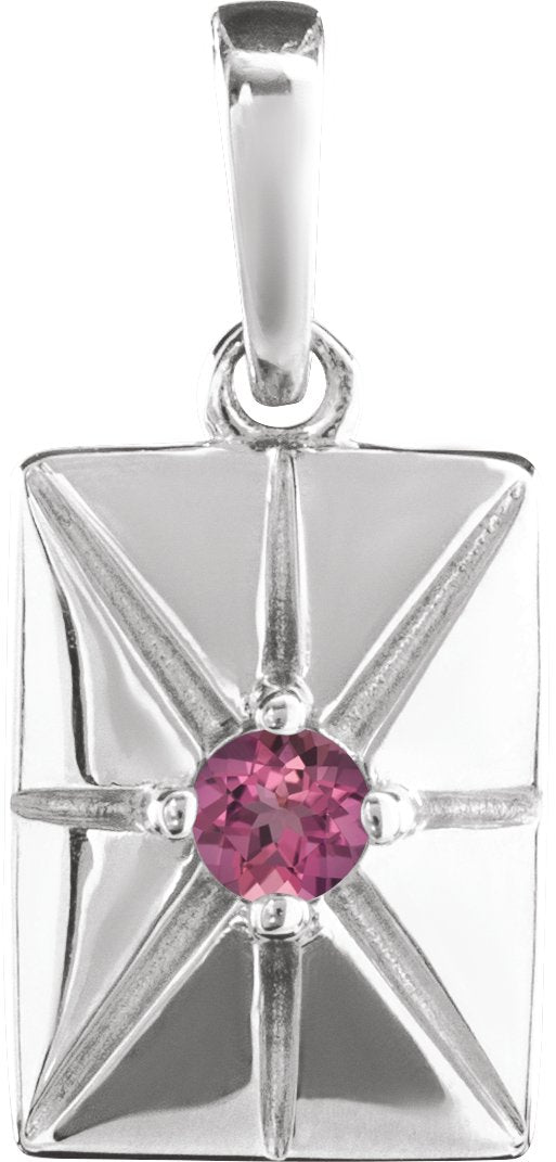 14K Gold Round Natural Pink Tourmaline Accented Necklace or Pendant - White Gold