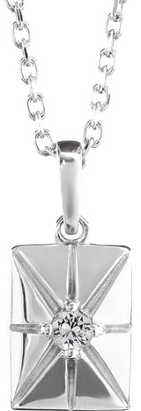 14K Gold Round Natural White Sapphire Accented Necklace or Pendant - White Gold