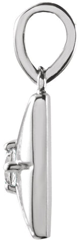 14K Gold Round Natural White Sapphire Accented Necklace or Pendant - White Gold - view 2
