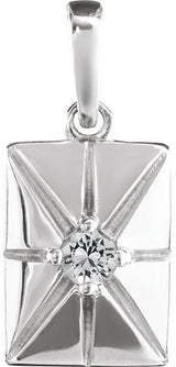 14K Gold Round Natural White Sapphire Accented Necklace or Pendant - White Gold