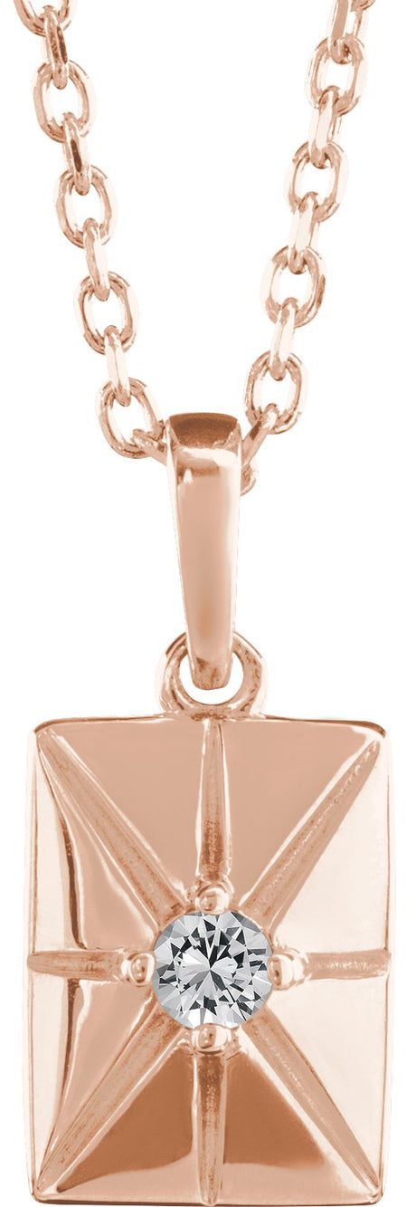 14K Gold Round Natural White Sapphire Accented Necklace or Pendant - Rose Gold