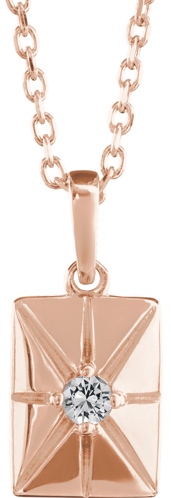 14K Gold Round Natural White Sapphire Accented Necklace or Pendant - Rose Gold