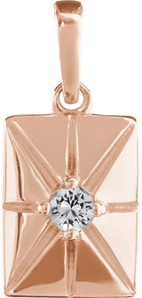 14K Gold Round Natural White Sapphire Accented Necklace or Pendant - Rose Gold