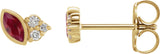 14K Gold Marquise Natural Ruby Accented Bezel-Set Earrings - Yellow Gold