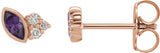 14K Gold Marquise Natural Amethyst Accented Bezel-Set Earrings - Rose Gold