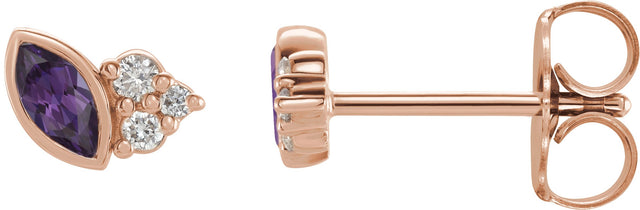 14K Gold Marquise Natural Amethyst Accented Bezel-Set Earrings - Rose Gold