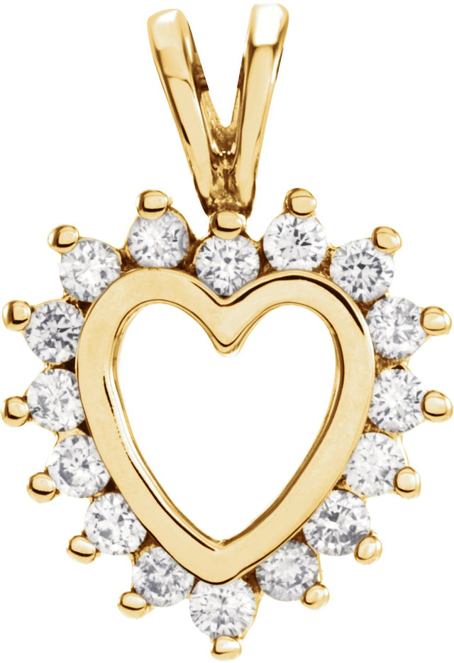 14K Gold Round Natural Diamond Heart Pendant – 1/3 CTW - Yellow Gold