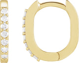 14K Gold Round Natural Diamond Accented Elongated Hoop Earrings - Yellow Gold