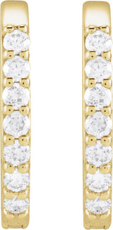 14K Gold Round Natural Diamond Accented Elongated Hoop Earrings - Yellow Gold - view 2