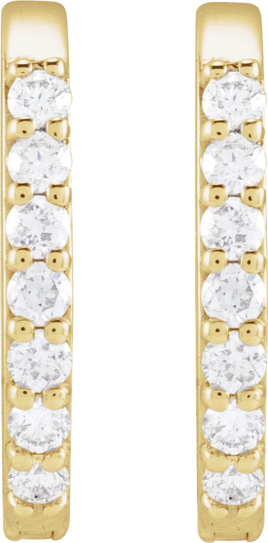 14K Gold Round Natural Diamond Accented Elongated Hoop Earrings - Yellow Gold - view 2