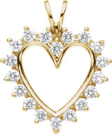14K Gold Round Natural Diamond Heart Pendant – 9/10 CTW - Yellow Gold