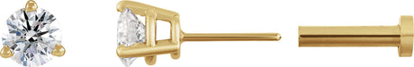 14K Gold Natural Diamond Round 3-Prong Press Fit Stud Earrings - Yellow Gold