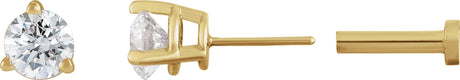 14K Gold Natural Diamond Round 3-Prong Press Fit Stud Earrings - Yellow Gold