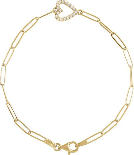14K Gold Round Natural Diamond Accented Heart Bracelet - Yellow Gold