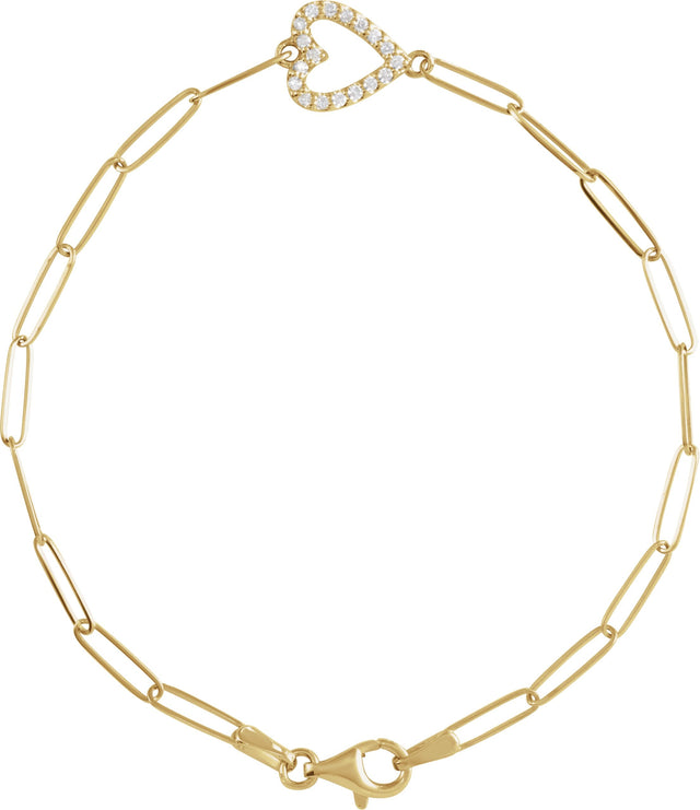 14K Gold Round Natural Diamond Accented Heart Bracelet - Yellow Gold