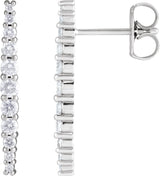 14K Gold Round Lab-Grown Diamond Accented Bar Earrings II - White Gold