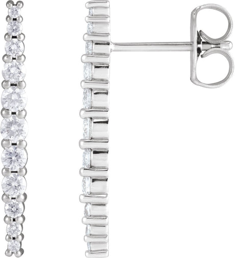 14K Gold Round Lab-Grown Diamond Accented Bar Earrings II - White Gold