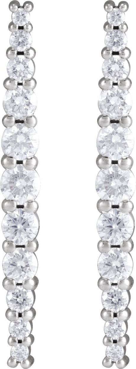 Platinum Round Natural Diamond Accented Bar Earrings II - view 2