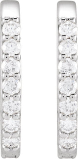 14K Gold Round Natural Diamond Accented Elongated Hoop Earrings - White Gold - view 2