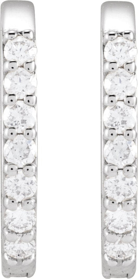 Platinum Round Natural Diamond Accented Elongated Hoop Earrings - view 2