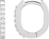 14K Gold Round Natural Diamond Accented Elongated Hoop Earrings - White Gold