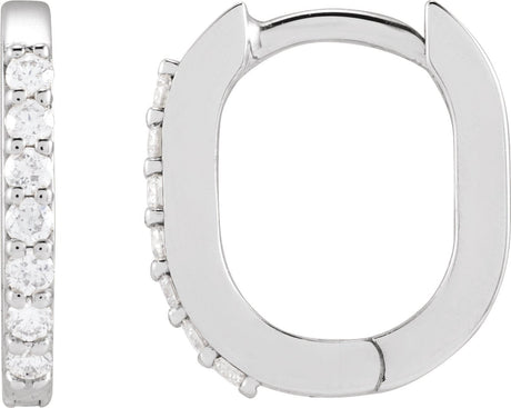 14K Gold Round Natural Diamond Accented Elongated Hoop Earrings - White Gold