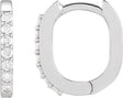 Platinum Round Natural Diamond Accented Elongated Hoop Earrings