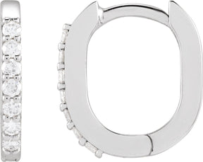 Platinum Round Natural Diamond Accented Elongated Hoop Earrings