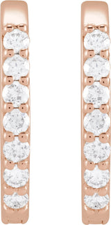 14K Gold Round Natural Diamond Accented Elongated Hoop Earrings - Rose Gold - view 2