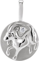 14K Gold Round Natural Diamond Accented Chinese Zodiac Pendant - White Gold