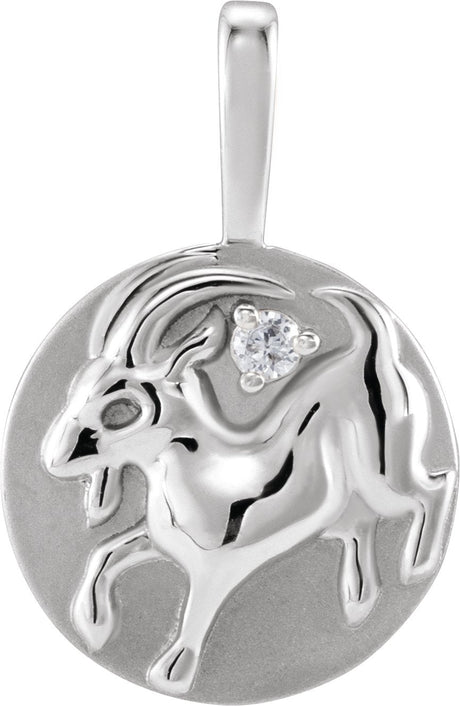 14K Gold Round Natural Diamond Accented Chinese Zodiac Pendant - White Gold