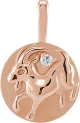 14K Gold Round Natural Diamond Accented Chinese Zodiac Pendant - Rose Gold