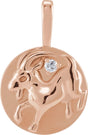 14K Gold Round Natural Diamond Accented Chinese Zodiac Pendant - Rose Gold