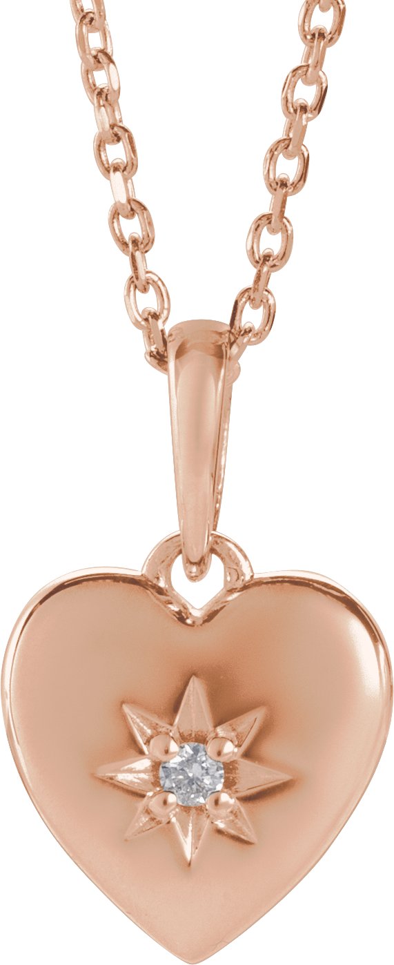 14K Gold Round Natural Diamond Accented Heart Necklace or Pendant – 0.015 CTW - Rose Gold