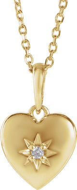 14K Gold Round Natural Diamond Accented Heart Necklace or Pendant – 0.015 CTW - Yellow Gold