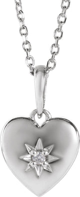 14K Gold Round Natural Diamond Accented Heart Necklace or Pendant – 0.015 CTW - White Gold
