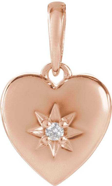 14K Gold Round Natural Diamond Accented Heart Necklace or Pendant – 0.015 CTW - Rose Gold