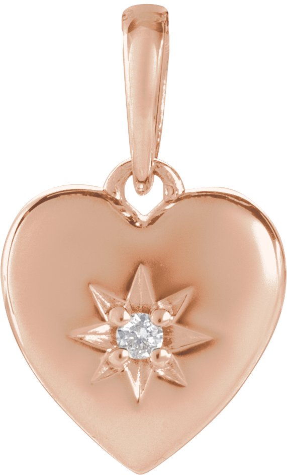 14K Gold Round Natural Diamond Accented Heart Necklace or Pendant – 0.015 CTW - Rose Gold