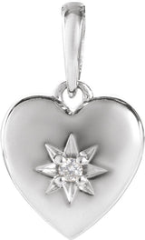 14K Gold Round Natural Diamond Accented Heart Necklace or Pendant – 0.015 CTW - White Gold