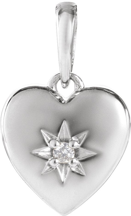 Platinum Round Natural Diamond Accented Heart Necklace or Pendant